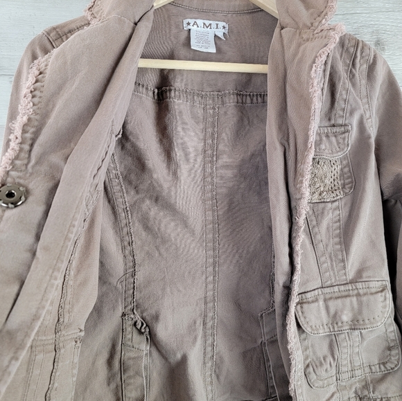 Vintage A.M.I. Distressed Crochet Light Brown Khaki Jacket Women’s Size Small - Picture 5 of 15